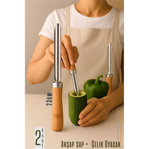 Modacar Oyacak - 2 Lİ SET Dolmalık Kabak ve Biber Patlıcan Oyacağı 304 Paslanmaz Çelik ürün görseli