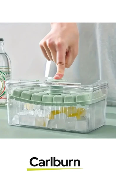 Yeni Nesil Dayanıklı Bpa İçermeyen Düğmeli Basmalı Çift 56'lı Buz Küpü Kalıbı Saklama Kutulu - 5