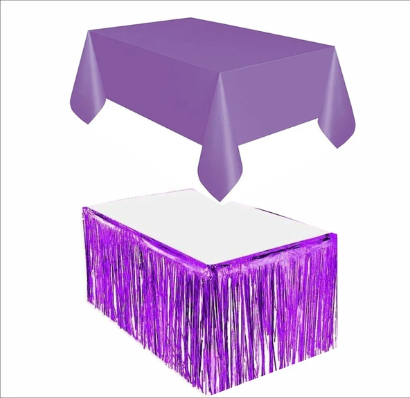 Mor Masa Örtüsü, Mor Masa Eteği, Pembe Arka Fon - Resim 2