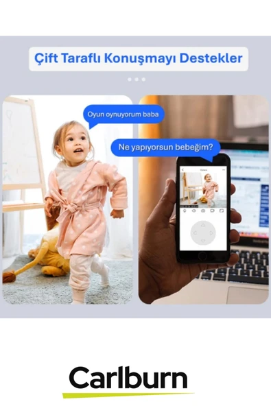 360° Dönebilen Panoramik Gece Görüş Hareket Algılama Çift Ses 5 Antenli Bebek Ev Güvenlik Kamera - 2