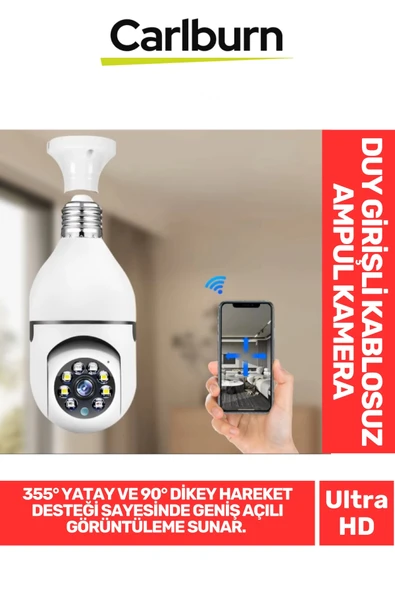 355° Yatay ve 90° Dikey Hareket E27 Duy Girişli Bulut Depolama Çift Yönlü Ses Kablosuz Ampul Kamera