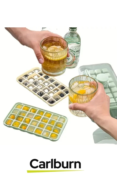 Yeni Nesil Dayanıklı Bpa İçermeyen Düğmeli Basmalı Çift 56'lı Buz Küpü Kalıbı Saklama Kutulu - 3