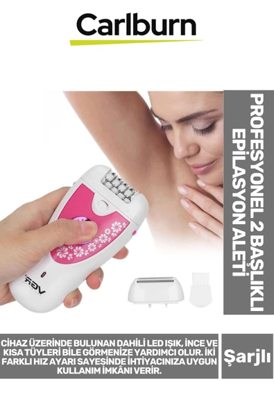 Premium Şarjlı Ergonomik Kompakt 2 Kademe Hız Ayarlı Profesyonel Döner 2 Başlıklı Epilasyon Aleti