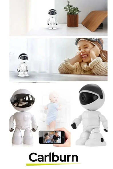 355° Yatay 45° Dikey Hareket Çift Taraflı Ses Gece Görüşü Robot Görünümlü 2.4 GHz Wi-Fi Bebek Kamera - 5