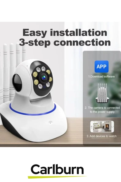 360° Dönebilen Panoramik Gece Görüş Hareket Algılama Çift Ses 5 Antenli Bebek Ev Güvenlik Kamera - 3