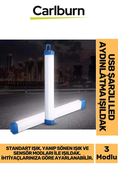 60000 Saat Ömür Mıknatıslı 120° Sensör Algılama USB Şarjlı LED Aydınlatma Işıldak 3 Farklı Işık Modu