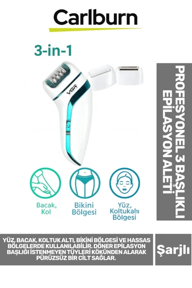 Premium Yüz Bacak Koltuk Altı Bikini Bölgesi Şarjlı Ergonomik Profesyonel 3 Başlıklı Epilasyon Aleti