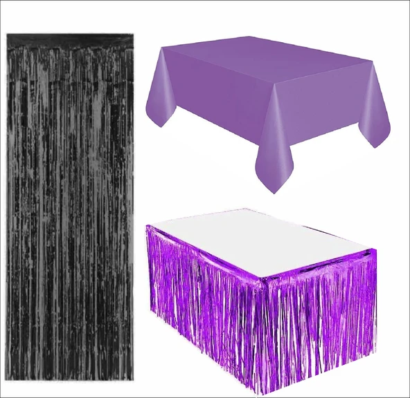 Mor Masa Örtüsü, Mor Masa Eteği, Siyah Arka Fon ürün görseli 1