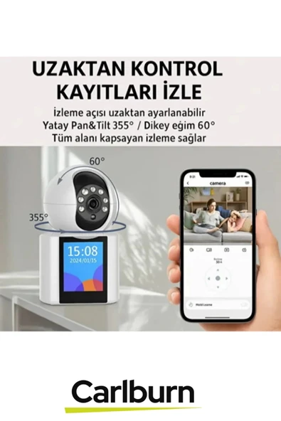 2.8 inç IPS Ekranlı Çift Taraflı Seslendirme Hareket Algılama 4MP Lens 2.4 GHz Akıllı Ev Kamerası - 2