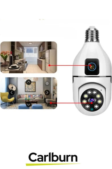 360° Panoramik Görüş 4K Full HD Çift Lensli E27 Duy Girişli 8 MP Kablosuz Ampul Kamera - 2