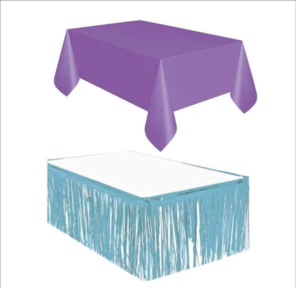 Mor Masa Örtüsü, Mavi Masa Eteği, Mavi Arka Fon - Resim 2
