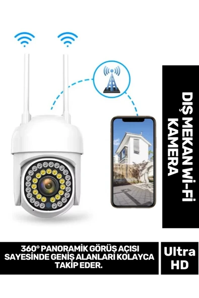 360° Panoramik Görüş Açı Hareket Algılama Sensörlü Suya Dayanıklı Gece Görüş Dış Mekan Wi-Fi Kamera