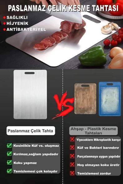Paslanmaz Çelik Kesme Tahtası Antibakteriyel Çelik Kesim Panosu - 3
