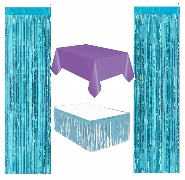 Mor Masa Örtüsü, Mavi Masa Eteği, 2 Mavi Arka Fon ürün görseli