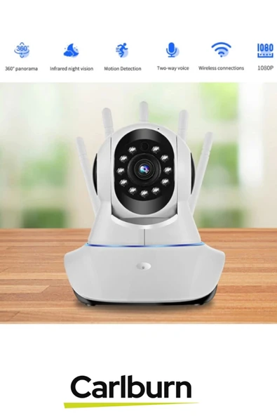 360° Dönebilen Panoramik Gece Görüş Hareket Algılama Çift Ses 5 Antenli Bebek Ev Güvenlik Kamera - 4