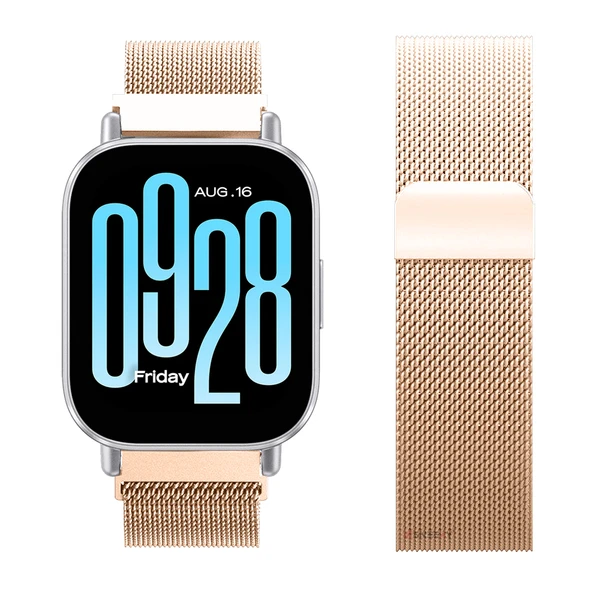 Redmi Watch 5 Active Redmi 5 Lite Uyumlu Kordon Manyetik Milanese Loop Metal Kordon   Retro Gold - Resim 3