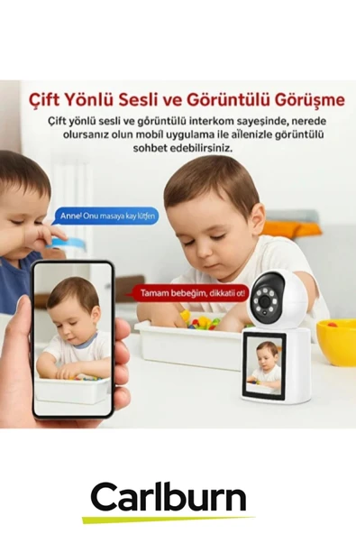 2.8 inç IPS Ekranlı Çift Taraflı Seslendirme Hareket Algılama 4MP Lens 2.4 GHz Akıllı Ev Kamerası - 3