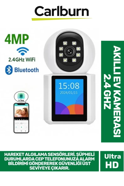 2.8 inç IPS Ekranlı Çift Taraflı Seslendirme Hareket Algılama 4MP Lens 2.4 GHz Akıllı Ev Kamerası