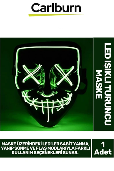 Özel Tasarım Pilli Dayanıklı Rahat Hafif 3 Modlu Uzun Süre Güçlü LED Işıklı Yeşil Maske 1 Adet