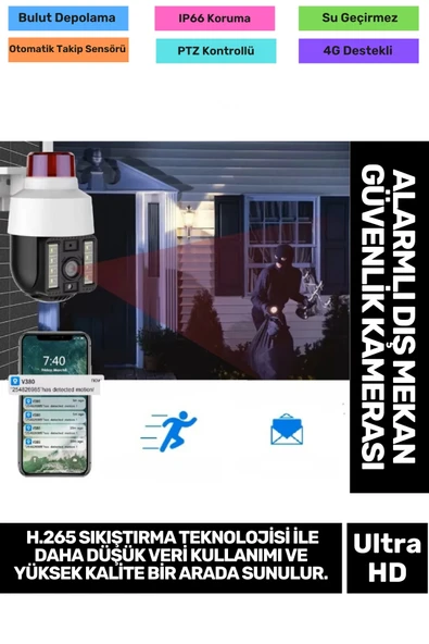 H.265 Sıkıştırma Teknolojisi 3MP HD Çözünürlük Gece Görüşlü Alarmlı Dış Mekan Güvenlik Kamerası