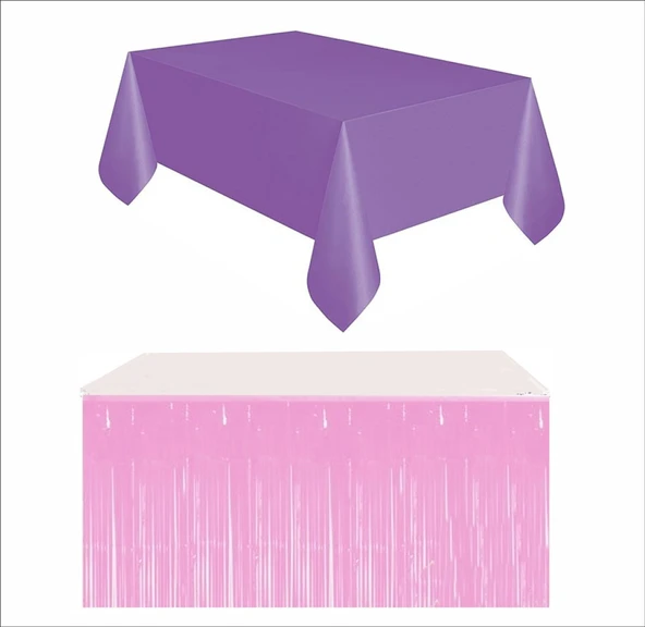 Mor Masa Örtüsü, Pembe Masa Eteği, 2 Pembe Arka Fon - Resim 2