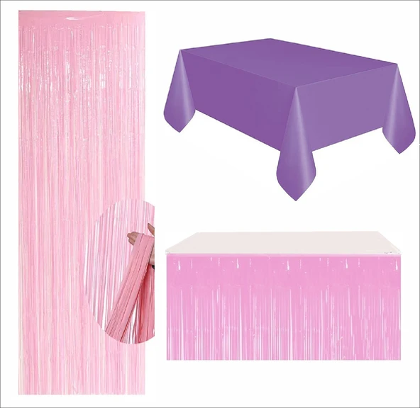 Mor Masa Örtüsü, Pembe Masa Eteği, Pembe Arka Fon ürün görseli 1