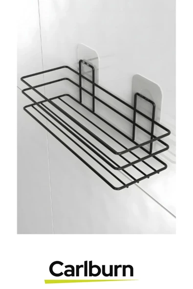 Siyah Kaplama Paslanmaz Metal Su Birikimi Yapmaz Şeffaf Yapışkanlı 5 KG Taşıyabilen Duş Banyo Rafı - 3