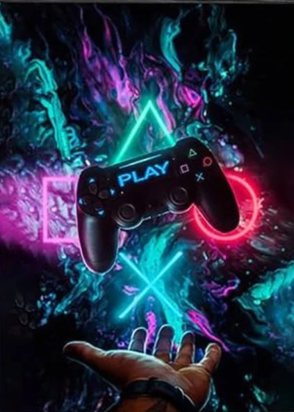 Playstation Gamepad Neon Kanvas Tablo  Gamer Oyun Odası Duvar Dekorasyonu süsü - 2