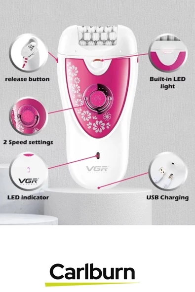 Premium Şarjlı Ergonomik Kompakt 2 Kademe Hız Ayarlı Profesyonel Döner 2 Başlıklı Epilasyon Aleti - 2