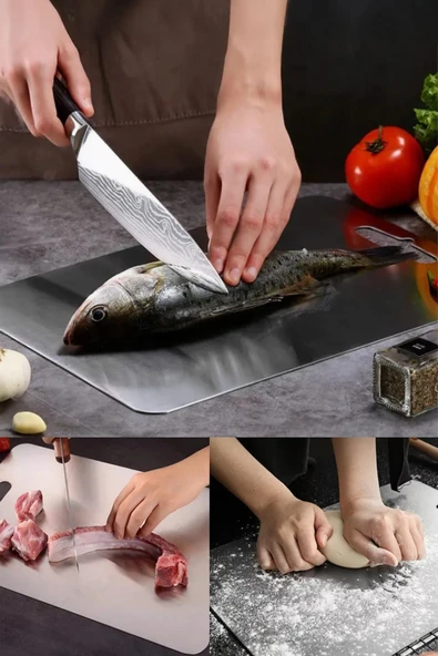 Paslanmaz Çelik Kesme Tahtası Antibakteriyel Çelik Kesim Panosu - 7