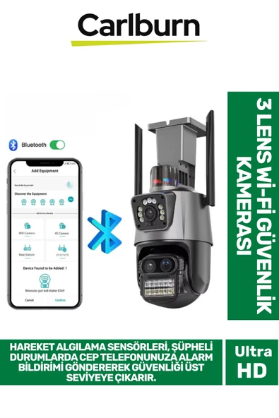 Çift Yönlü İletişim Hareket Algılama Sensörü H.265 Video Gece Görüşü 3 Lens Wi-Fi Güvenlik Kamerası