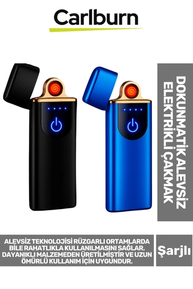 Premium Usb Şarjlı Rüzgardan Etkilenmez Dayanıklı Uzun Ömürlü Dokunmatik Alevsiz Elektrikli Çakmak
