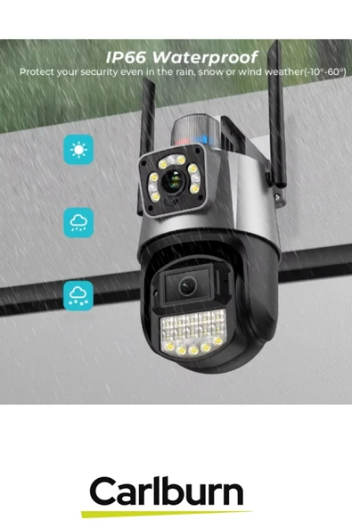 IP66 Su Geçirmez Tam Renkli Görüntüleme Hareket Sensör Çakarlı Çift Lensli Dış Mekan Güvenlik Kamera - 2