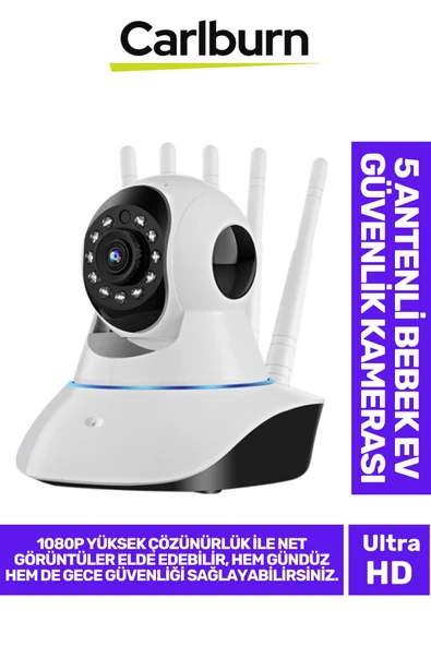 360° Dönebilen Panoramik Gece Görüş Hareket Algılama Çift Ses 5 Antenli Bebek Ev Güvenlik Kamera