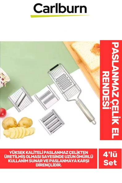 Özel Üretim Tutma Saplı Ergonomik Meyve Sebze Yüksek Kaliteli Paslanmaz Çelik 4'lü Set El Rendesi