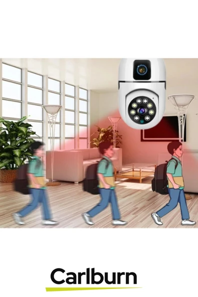 360° Panoramik Görüş 4K Full HD Çift Lensli E27 Duy Girişli 8 MP Kablosuz Ampul Kamera - 6