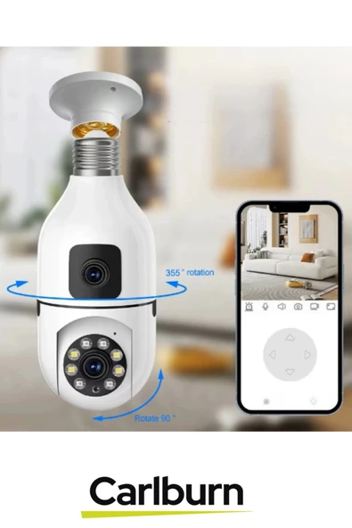 360° Panoramik Görüş 4K Full HD Çift Lensli E27 Duy Girişli 8 MP Kablosuz Ampul Kamera - 5