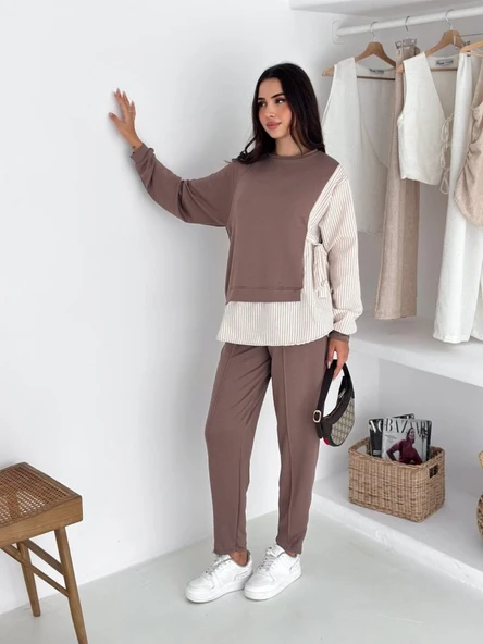 Kadın Gömlek Detay çizgili Yandan Bağlamalı Ikili Takım - 2