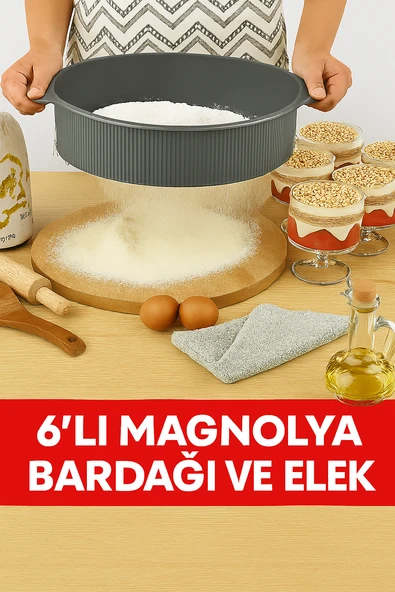 Magnolya Bardağı 6'lı ( Cam Değil Mika ) ve Un Yuvarlak Elek 1 Ad - Resim 2