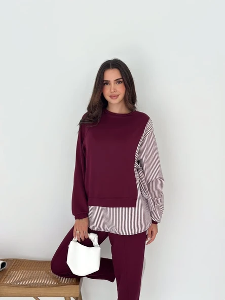 Kadın Gömlek Detay çizgili Yandan Bağlamalı Ikili Takım - 3