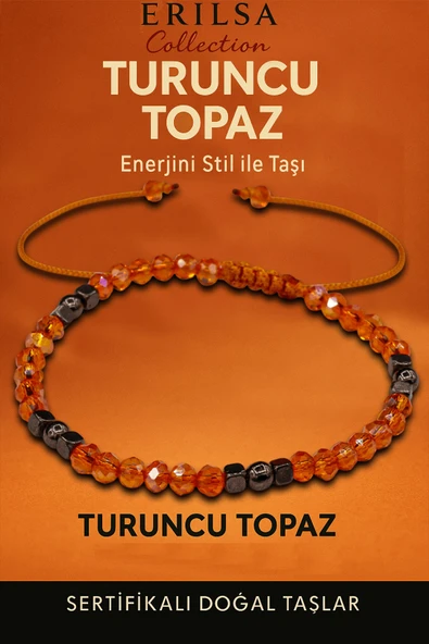 Sertifikalı Fasetli Turuncu Kuvars Doğal Taş Bileklik İnce Model – Zarif Tasarım ürün görseli