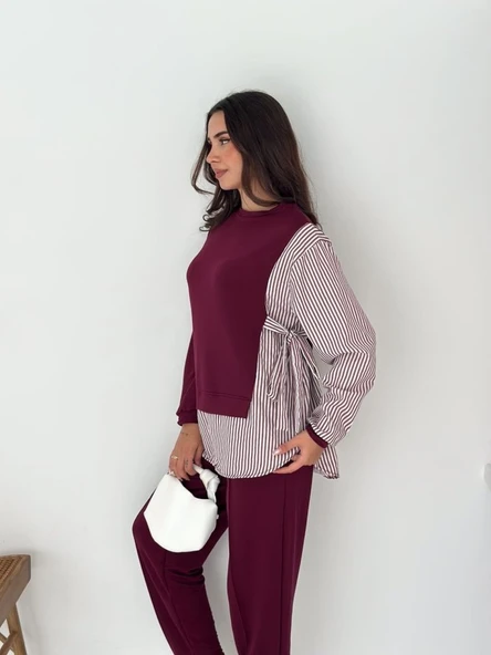 Kadın Gömlek Detay çizgili Yandan Bağlamalı Ikili Takım - 2