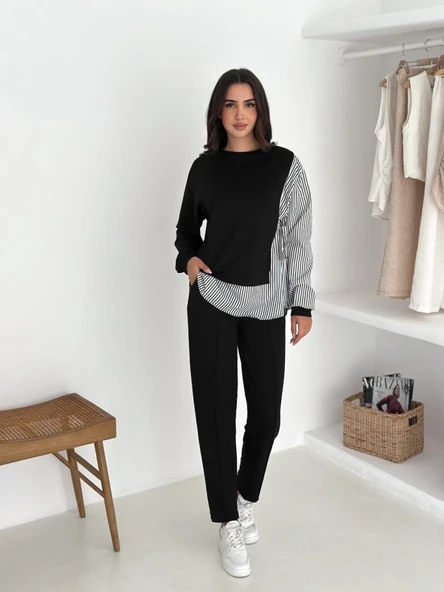 Kadın Gömlek Detay çizgili Yandan Bağlamalı Ikili Takım - Resim 4