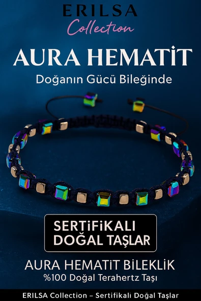 Sertifikalı Küp Kesim Terahertz Aura Hematit Doğal Taş Bileklik İnce Model ürün görseli