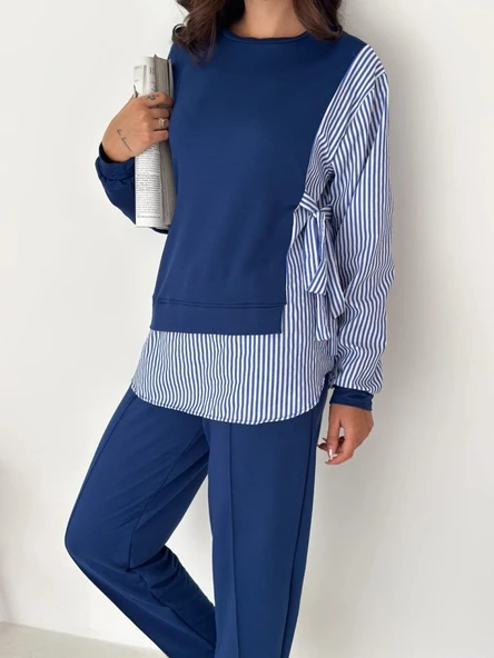 Kadın Gömlek Detay çizgili Yandan Bağlamalı Ikili Takım - 2