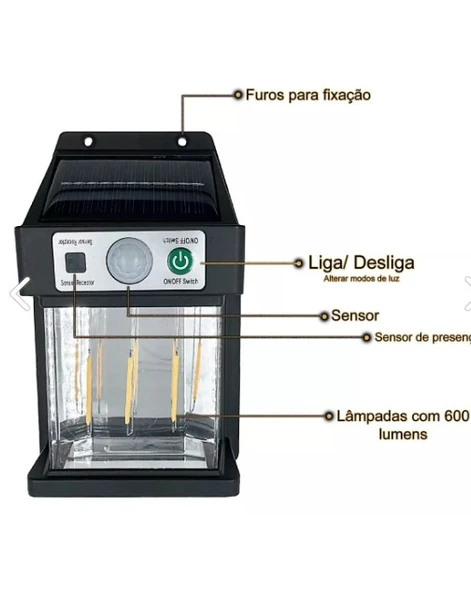 Güneş Enerjili Hareket Sensörlü Duvar Lambası - 4