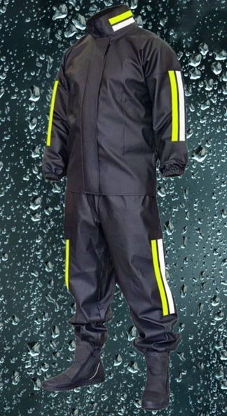 Premium Motorcu Kurye Yağmurluk Takım Su Geçirmez PVC Kumaş Reflektörlü TÜBİTAK Onaylı - Siyah - 3