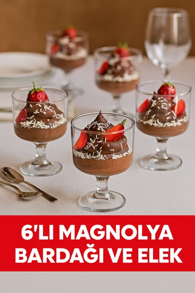 Magnolya Bardağı 6'lı ( Cam Değil Mika ) ve Un Yuvarlak Elek 1 Ad ürün görseli