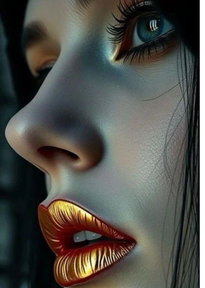 Altın Dudak Sanatsal Kadın Portre Kanvas Tablo  Modern Duvar Dekorasyonu - 2