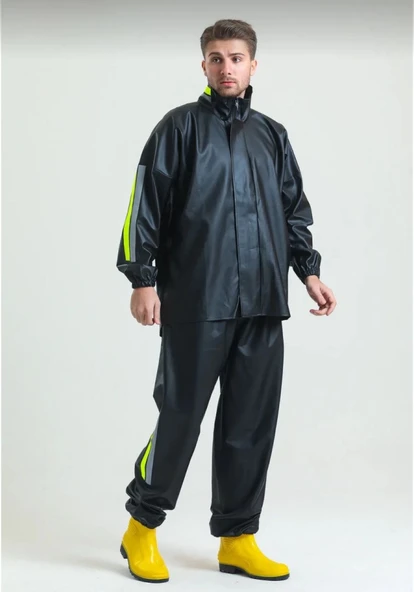 Premium Motorcu Kurye Yağmurluk Takım Su Geçirmez PVC Kumaş Reflektörlü TÜBİTAK Onaylı - Siyah - 2